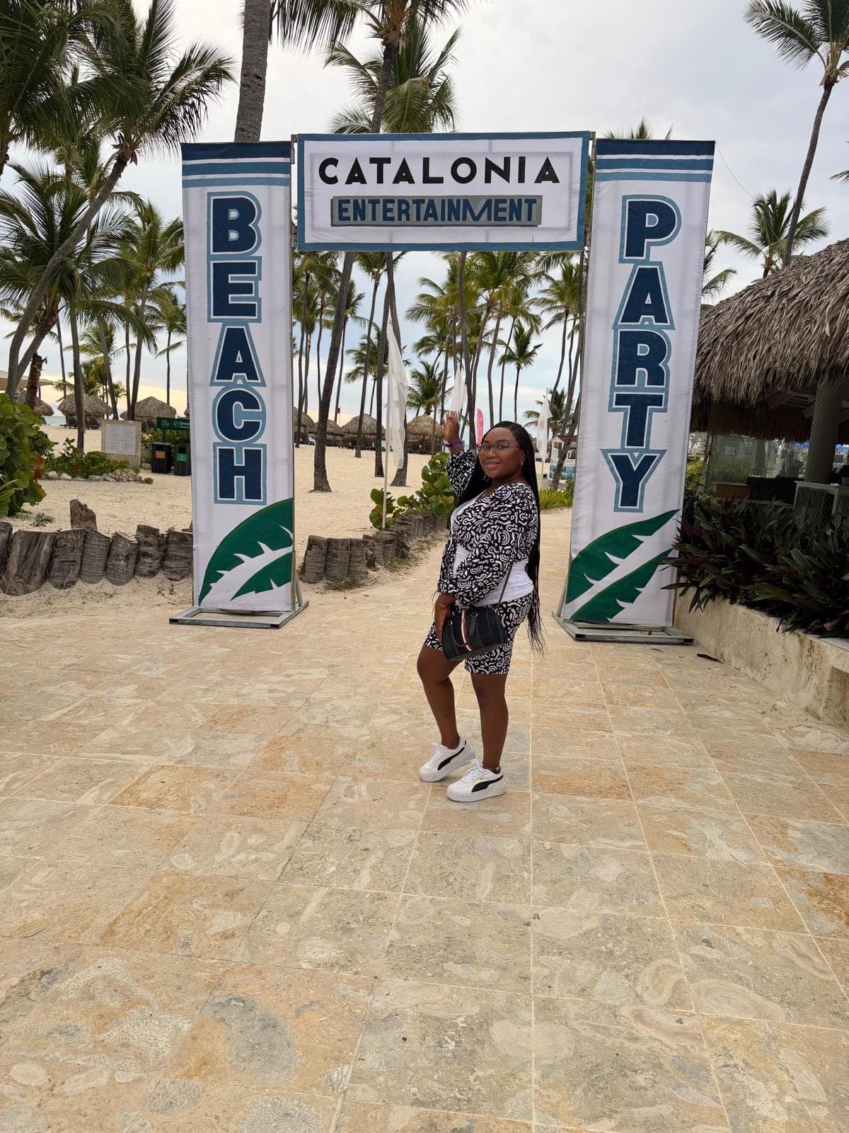 Hydee at a beach party in the Caribbean